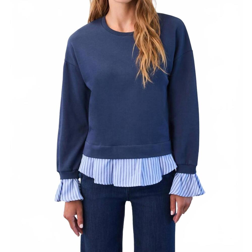 NEW FDJ long-sleeve twofer sweatshirt in navy